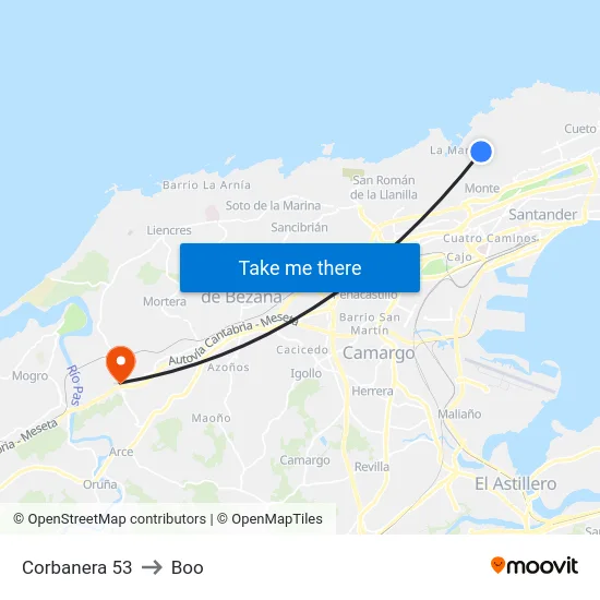 Corbanera 53 to Boo map
