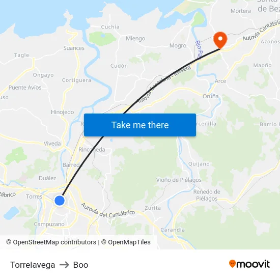 Torrelavega to Boo map