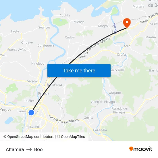 Altamira to Boo map