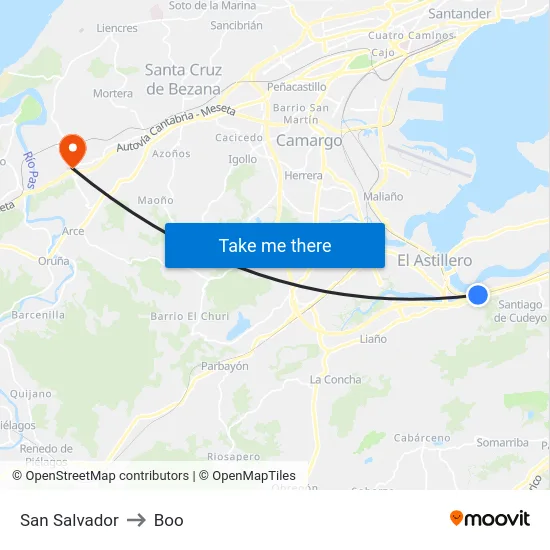 San Salvador to Boo map