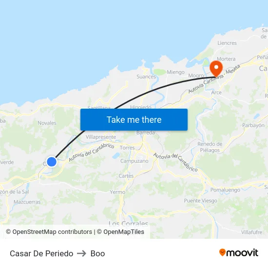 Casar De Periedo to Boo map