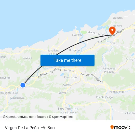 Virgen De La Peña to Boo map