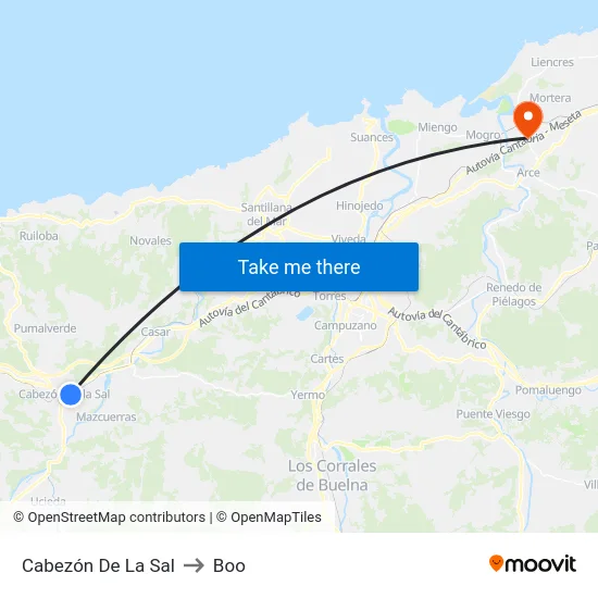 Cabezón De La Sal to Boo map