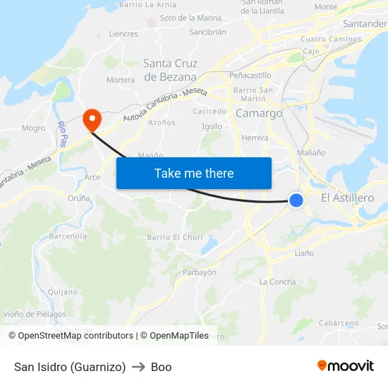 San Isidro (Guarnizo) to Boo map