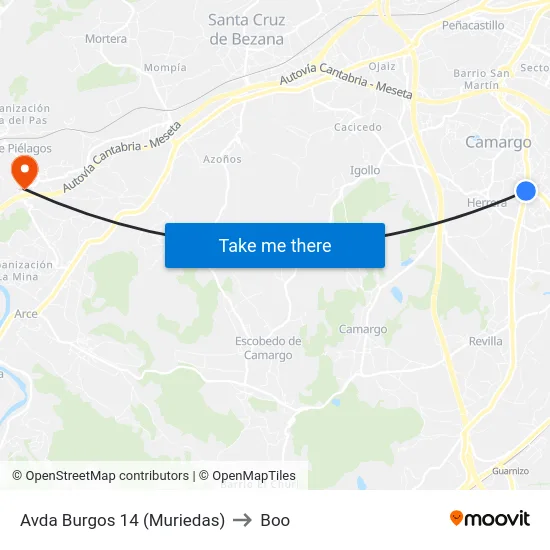 Avda Burgos 14 (Muriedas) to Boo map