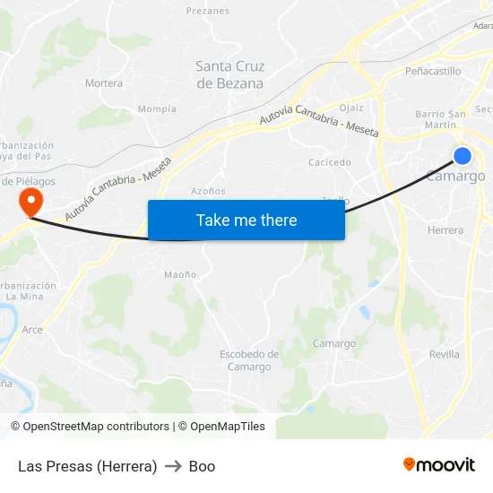 Las Presas (Herrera) to Boo map