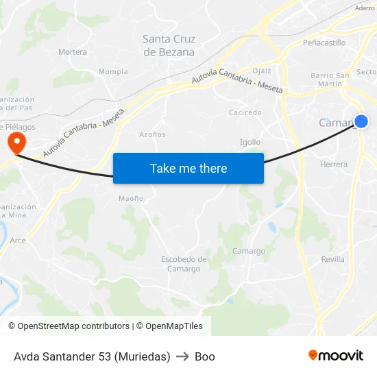 Avda Santander 53 (Muriedas) to Boo map