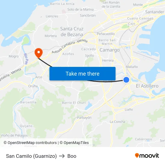 San Camilo (Guarnizo) to Boo map