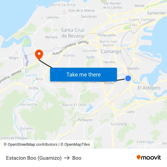 Estacion Boo (Guarnizo) to Boo map