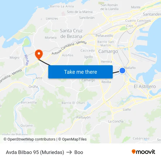 Avda Bilbao 95 (Muriedas) to Boo map