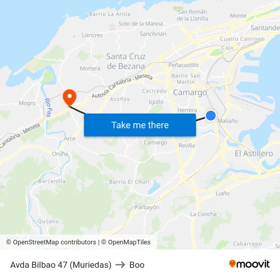 Avda Bilbao 47 (Muriedas) to Boo map