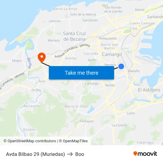 Avda Bilbao 29 (Muriedas) to Boo map