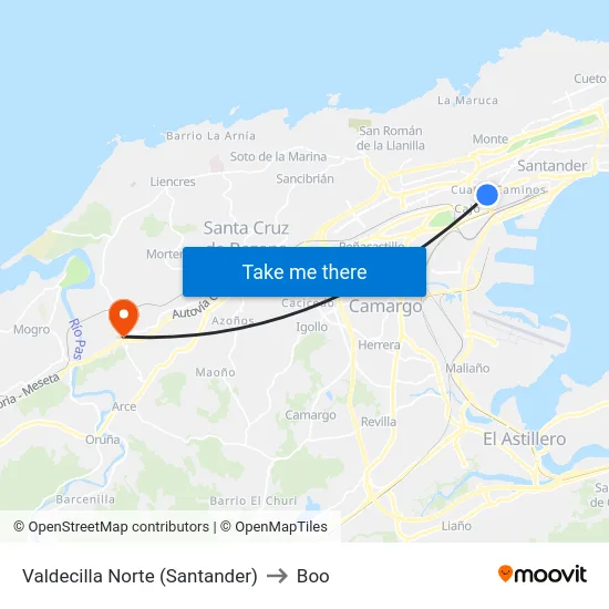 Valdecilla Norte (Santander) to Boo map