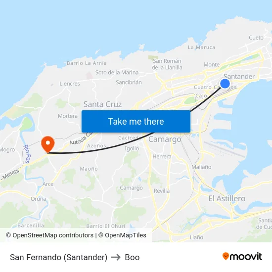 San Fernando (Santander) to Boo map