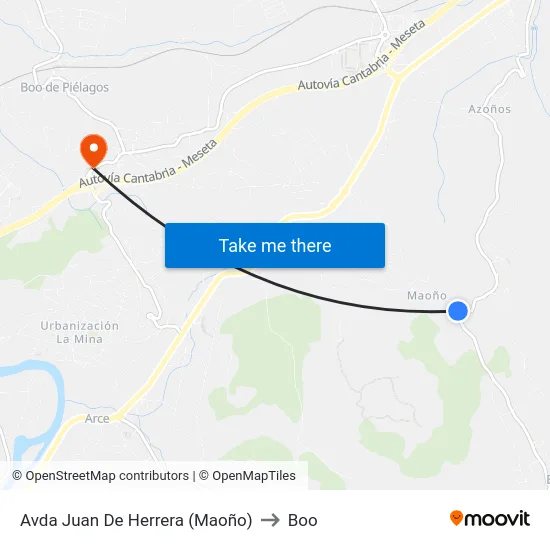 Avda Juan De Herrera (Maoño) to Boo map