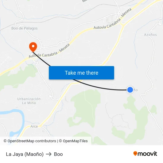 La Jaya (Maoño) to Boo map