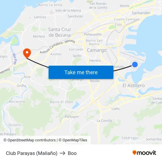 Club Parayas (Maliaño) to Boo map