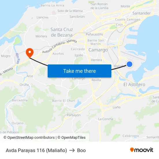 Avda Parayas 116 (Maliaño) to Boo map