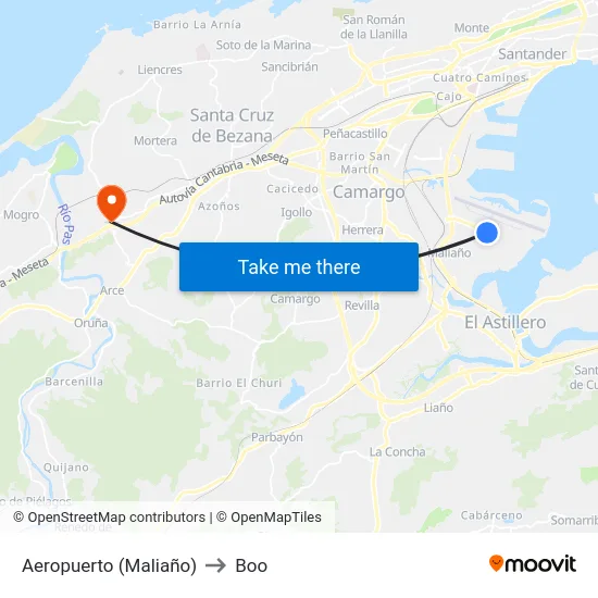 Aeropuerto (Maliaño) to Boo map