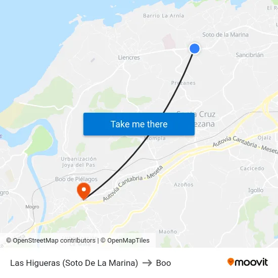 Las Higueras (Soto De La Marina) to Boo map