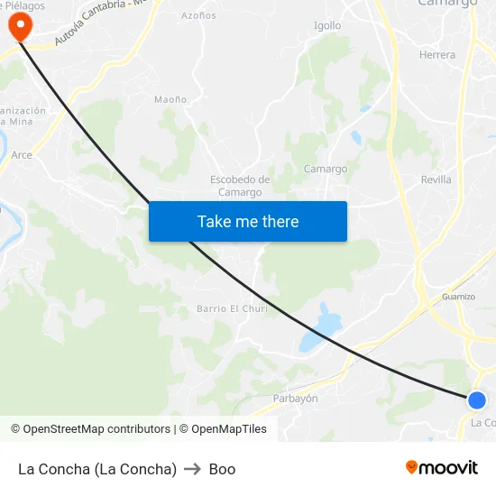 La Concha (La Concha) to Boo map