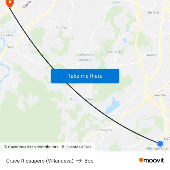 Cruce Riosapero (Villanueva) to Boo map