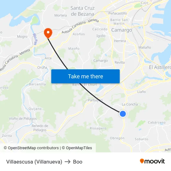 Villaescusa (Villanueva) to Boo map
