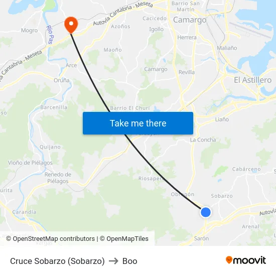 Cruce Sobarzo (Sobarzo) to Boo map