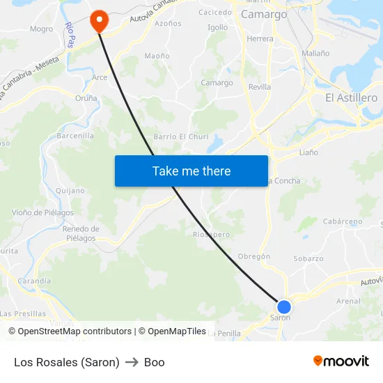 Los Rosales (Saron) to Boo map