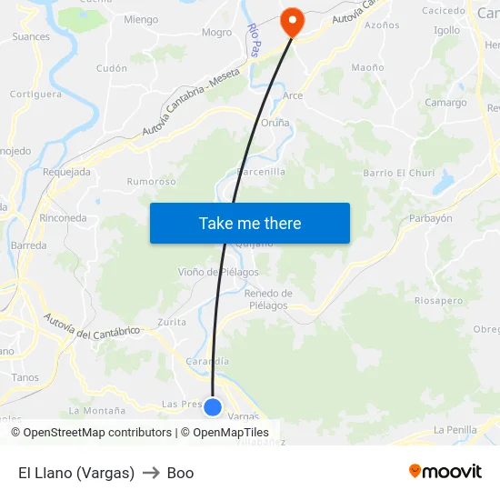 El Llano (Vargas) to Boo map