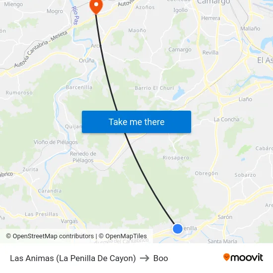 Las Animas (La Penilla De Cayon) to Boo map