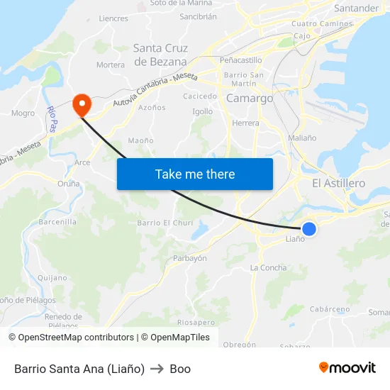 Barrio Santa Ana (Liaño) to Boo map