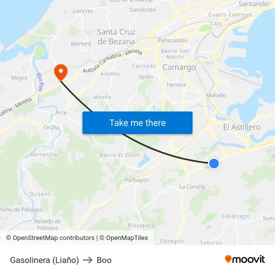 Gasolinera (Liaño) to Boo map