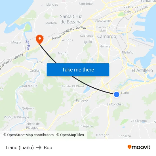 Liaño (Liaño) to Boo map