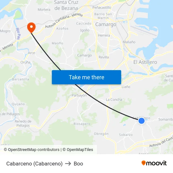Cabarceno (Cabarceno) to Boo map