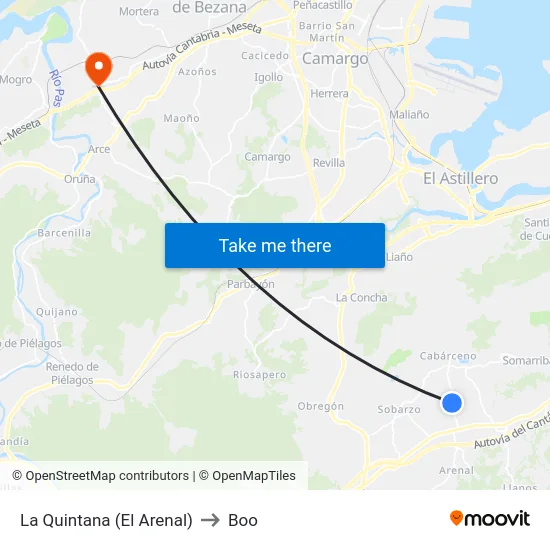 La Quintana (El Arenal) to Boo map