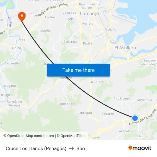 Cruce Los Llanos (Penagos) to Boo map