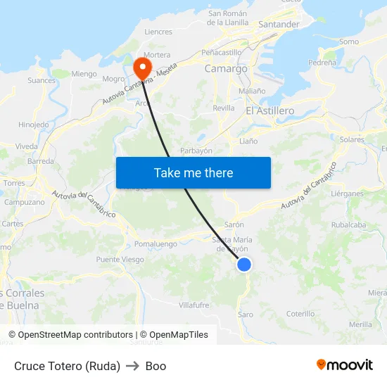 Cruce Totero (Ruda) to Boo map