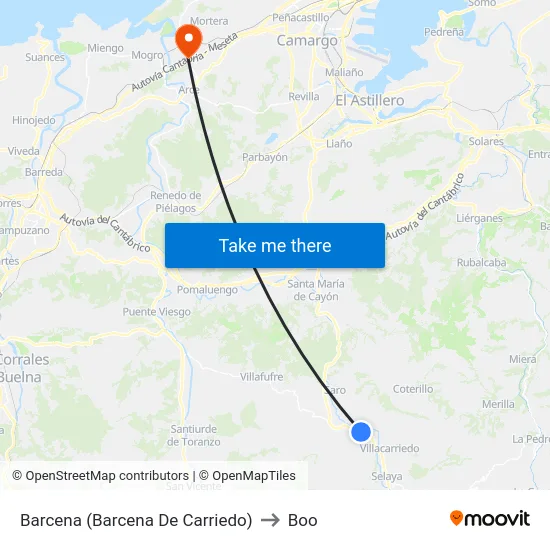 Barcena (Barcena De Carriedo) to Boo map