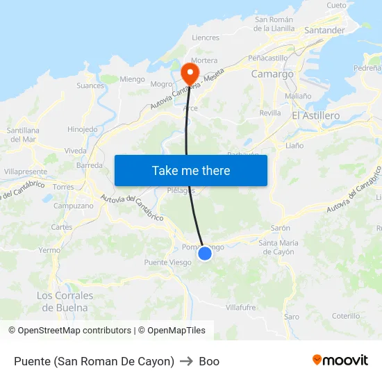 Puente (San Roman De Cayon) to Boo map
