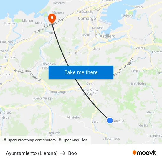 Ayuntamiento (Llerana) to Boo map