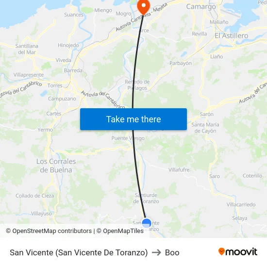 San Vicente (San Vicente De Toranzo) to Boo map