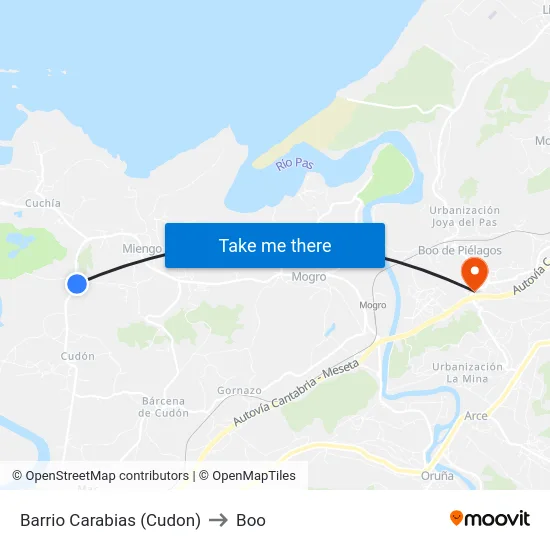 Barrio Carabias (Cudon) to Boo map
