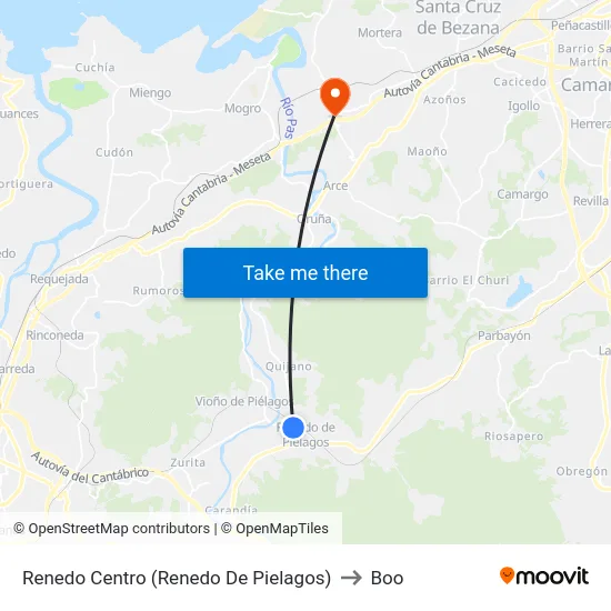 Renedo Centro (Renedo De Pielagos) to Boo map