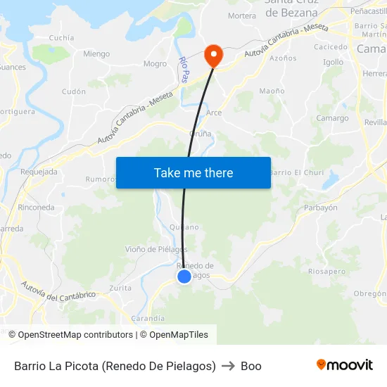 Barrio La Picota (Renedo De Pielagos) to Boo map