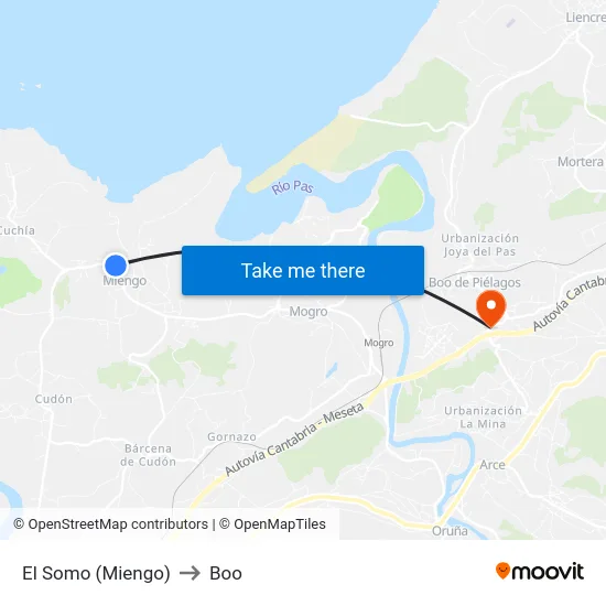 El Somo (Miengo) to Boo map