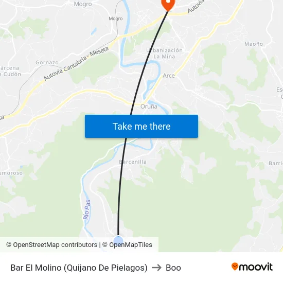 Bar El Molino (Quijano De Pielagos) to Boo map