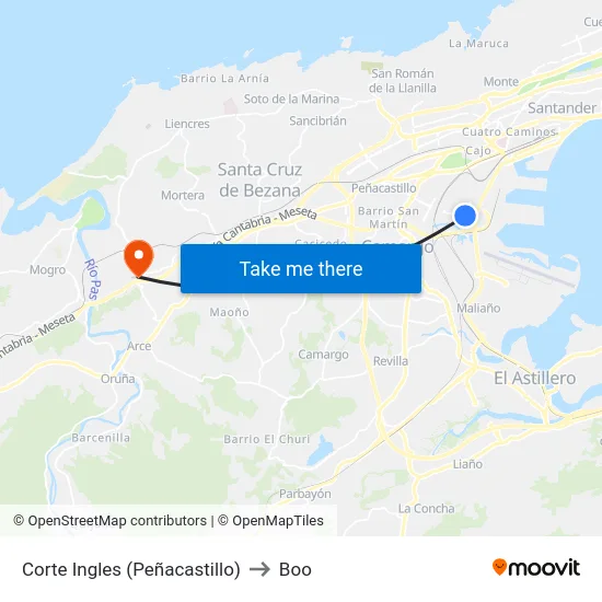 Corte Ingles (Peñacastillo) to Boo map