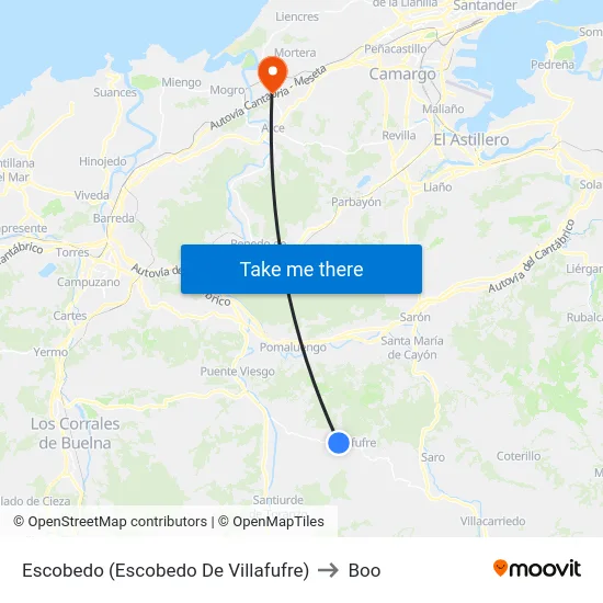 Escobedo (Escobedo De Villafufre) to Boo map