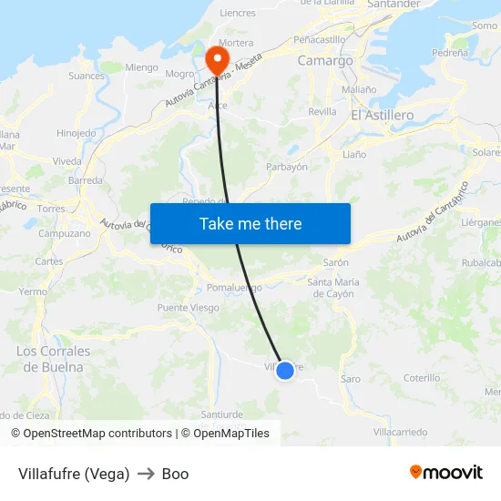 Villafufre (Vega) to Boo map
